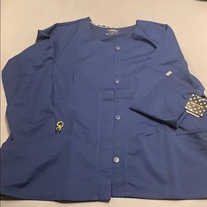 Heart Soul Navy Button-up Scrub Jacket NWT